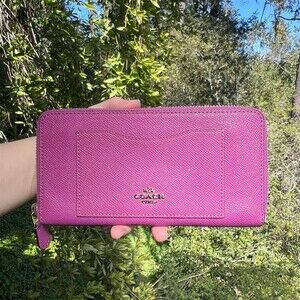 COACH Long Zip-Around Purple/Pink Crossgrain Leather Wallet w Silver Hardware